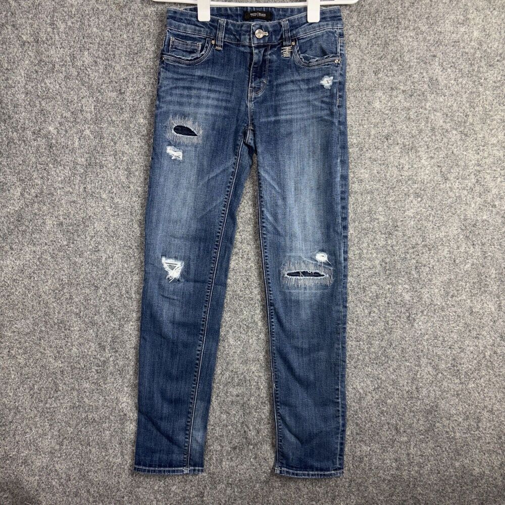 White House Black Market Jeans Womens Size 00 Blue Straight Crop Distressed